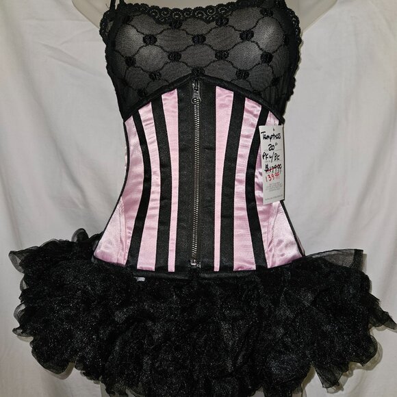 MEDIUM BLACK/RED zipper corset 26" tight lacing - Picture 4 of 15